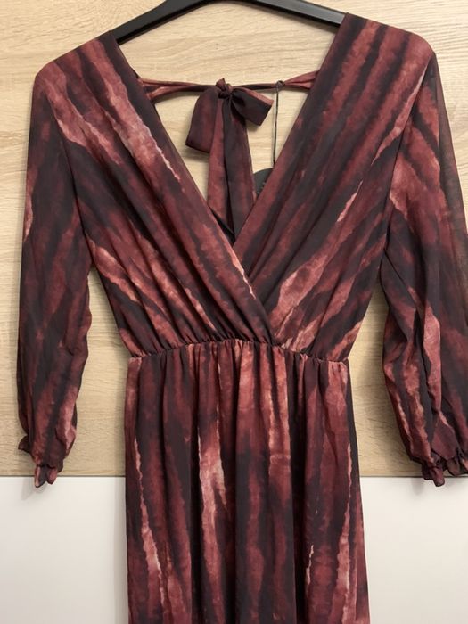 Sukienka boho bordowa bordo cieniowana s/m dekolt maxi boho