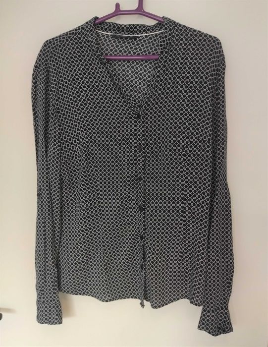 Koszula damska, czarno-biała, kółka, op-art, Tatuum, 40