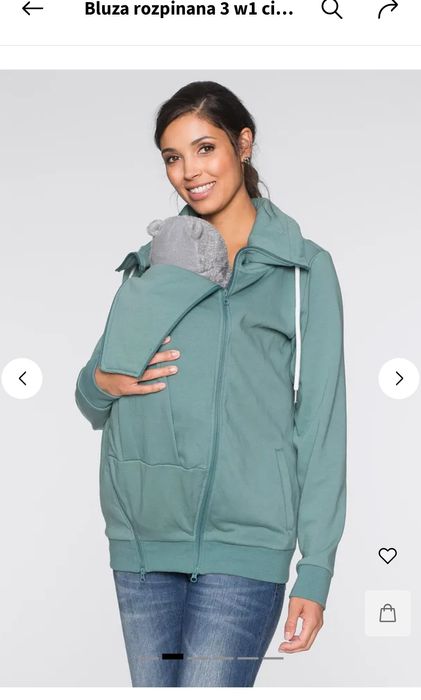 Bluza rozpinana 3 w1 ciążowa, z wstawką na nosidełko niemowlęceBonprix