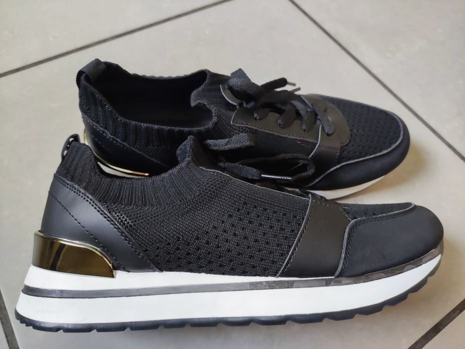 Sneakersy tekstylne sportowe z lustrzaną wstawką