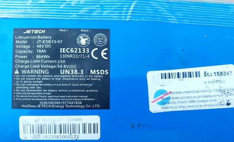 Bateria do Hulajnogi Elektrycznej Jetech 48v 18Ah Ogniwa 21700