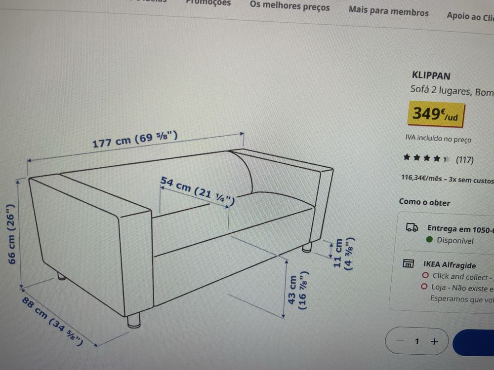 Sofa 2 lugares klippan cinzento cspa nova Ikea