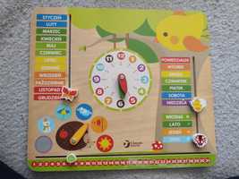 Kalendarz z zegarem i pogodą dla dzieci drewniany Montessori