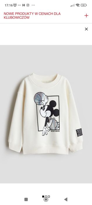Bluzy z motywem mickey mouse h&m 3 szt roz.134
