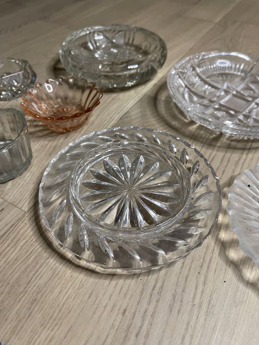 Naczynia szkło z PRL kryształ miseczki popielniczka 11 szt