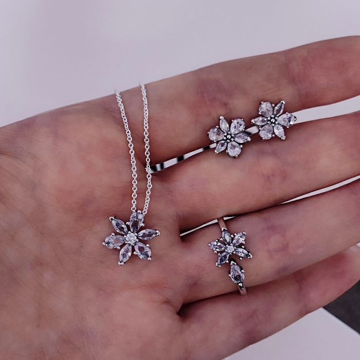 Браслет паве Пандора каблучка сережки комплект