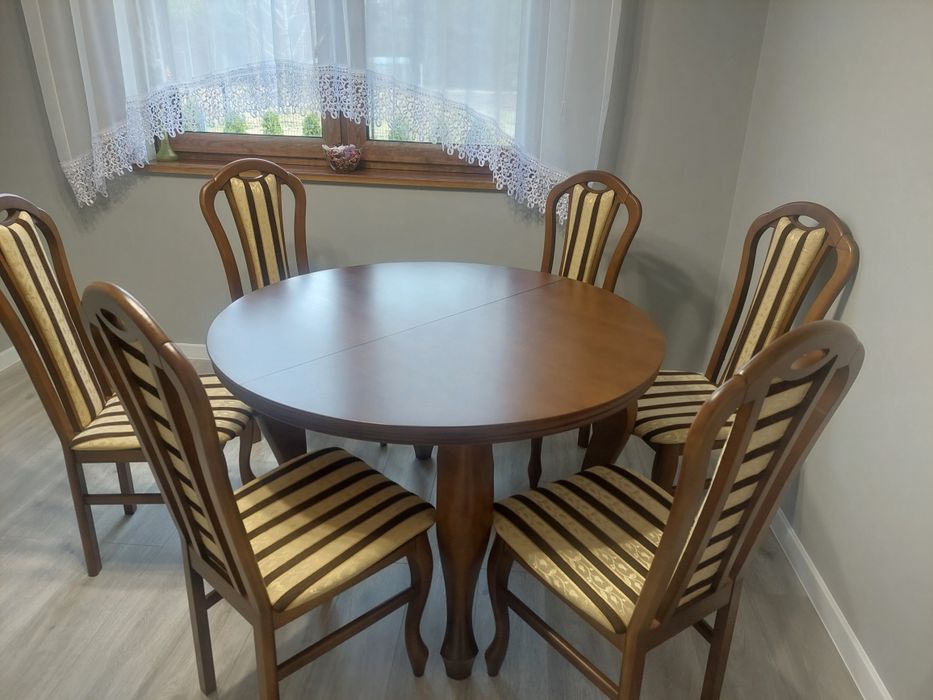 Stół i 6 krzeseł drewniane, stylowe okrągły stół 120x160 Dąb