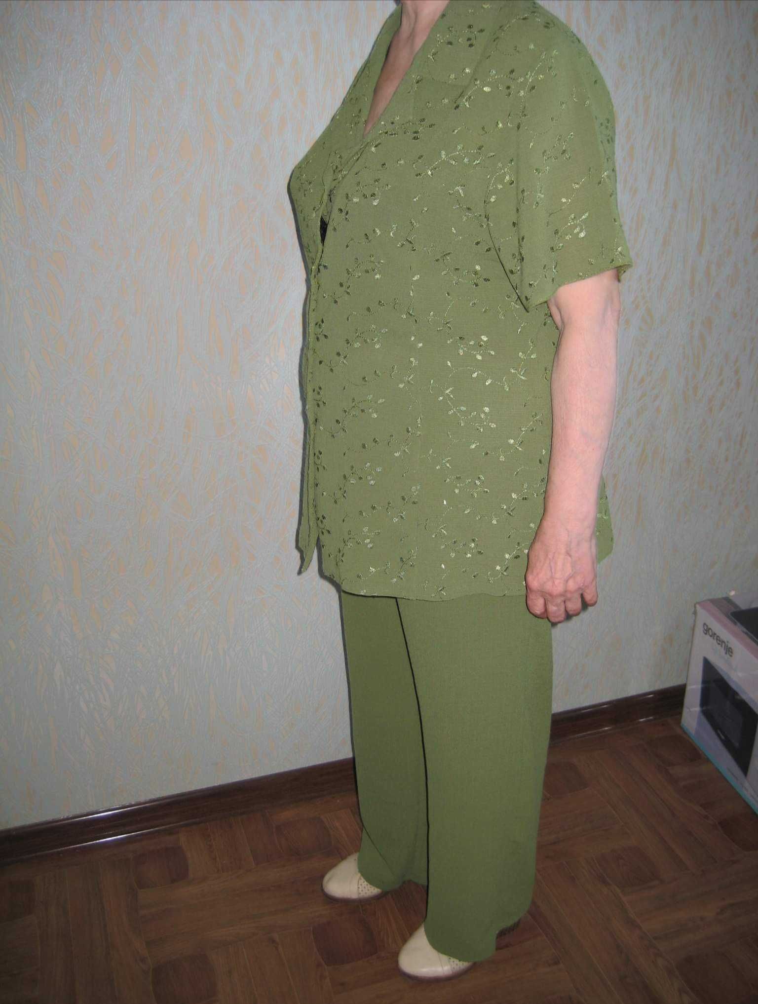 Жіночий брючний костюм, зелений, брюки і блуза, штани і блузка