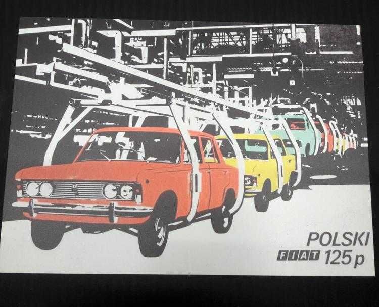 Tablica PRL Polski Fiat 125p na taśmie montażowej