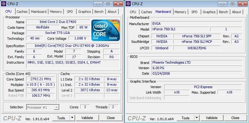 Porządny (prawie) retro zestaw płyta główna EVGA 750i SLI + C2D E7400