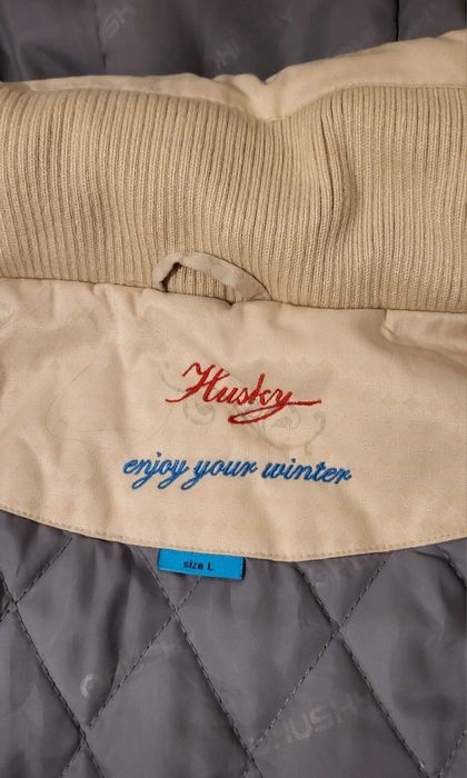 Husky damska kremowa ocieplana zimowa kurtka kaptur z futerkiem
