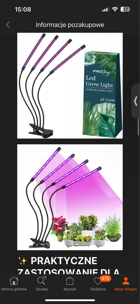 Lampa do wzrostu roślin poczwórna z adapterem sieciowym i pilotem
