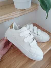 Białe buty sportowe damskie adidasy wygodne z Eco skórki na rzepy 36