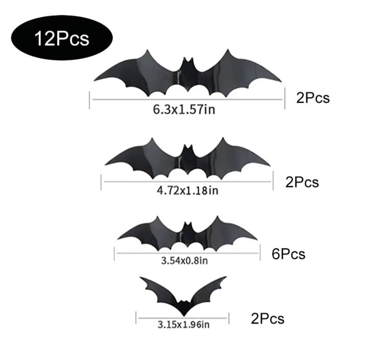 Наклейки декоративные на стену летучие мыши украшения на Хеллоуин 3д