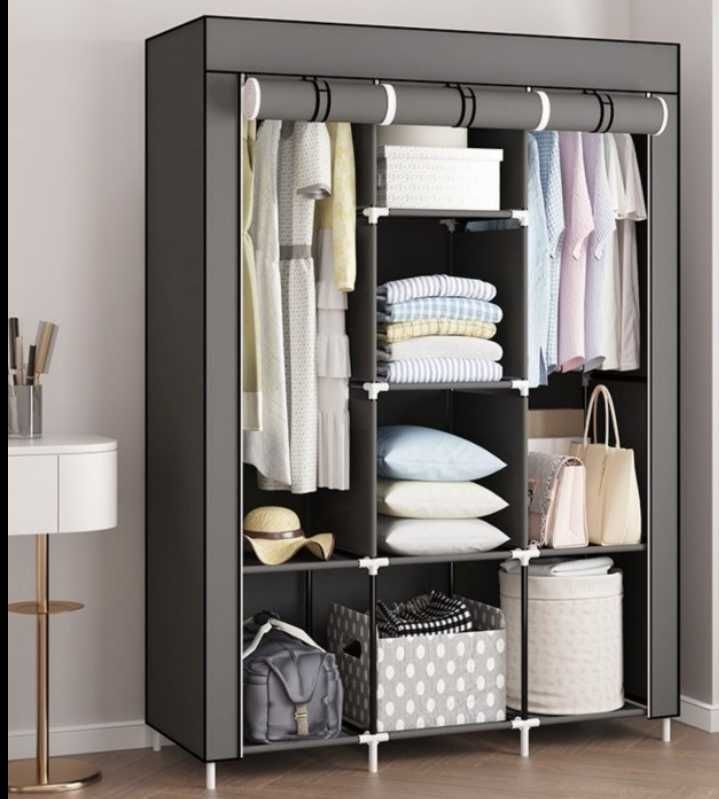 Тканинна шафа storage wardrobe складана сіра на 3 секції для одягу