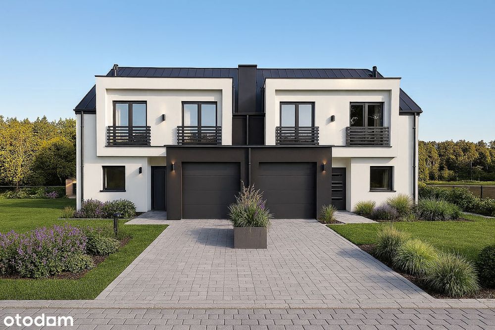 Nowoczesny dom z piwnicą w zabudowie dwulokalowej