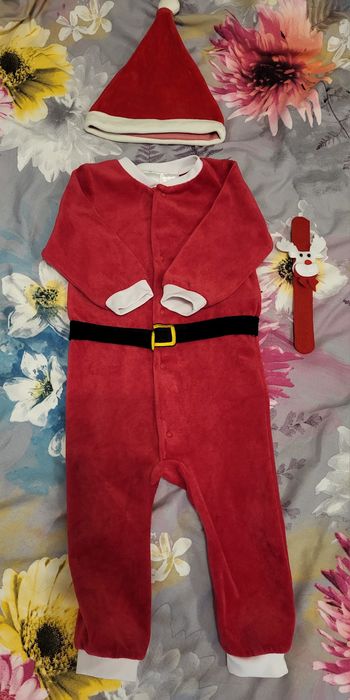 Strój Św. Mikołaja rampers z czapką r. 80