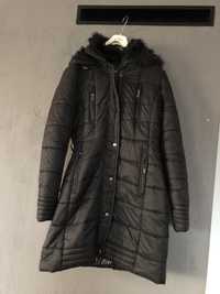 Długa czarna kurtka zimowa Parka płaszcz Płaszczyk S 152