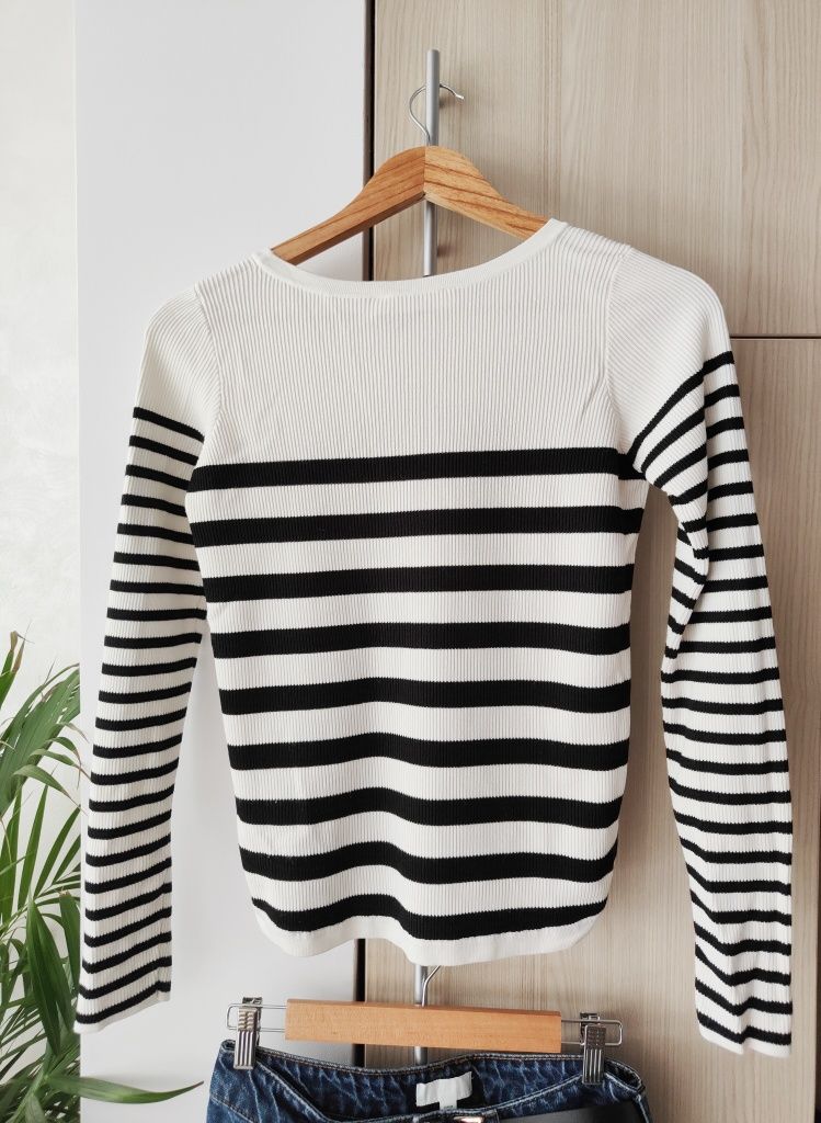 Prążkowany longsleeve w paski, Promod, xS S lekki Sweter 34