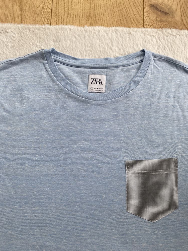 Zara błękitny t-shirt koszulka z krótkim rękawem