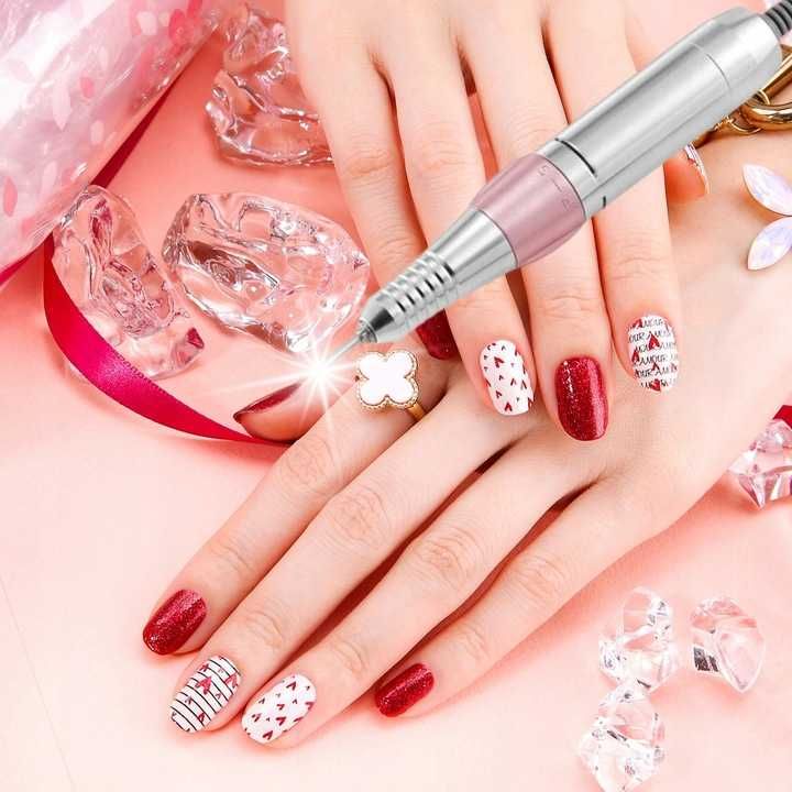 Frezarka do Paznokci 65W + FREZY Do Manicure i Pedicure MOCNA Róż