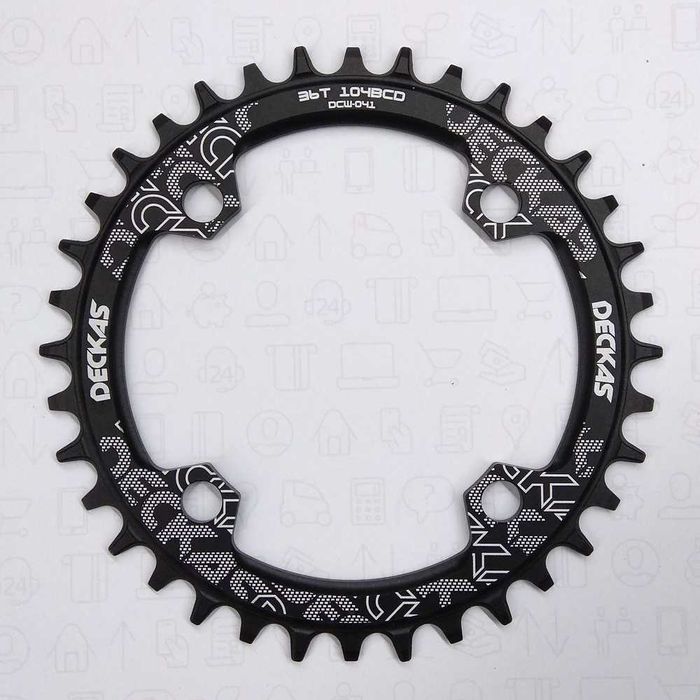 DECKAS 104BCD zębatka narrow wide 32T 34T 36T 38T czarna okrągła