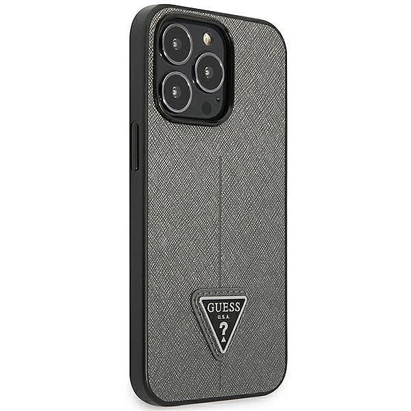 Etui Guess Saffiano Triangle Logo na iPhone 14 Pro - srebrne