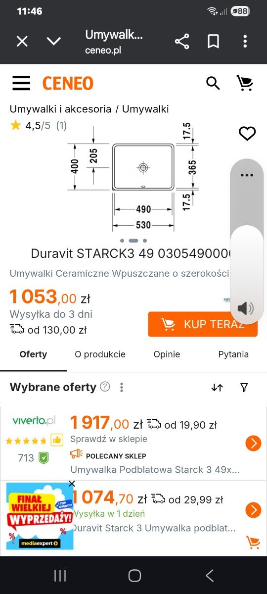 Umywalka podblatowa Duravit Starck 3