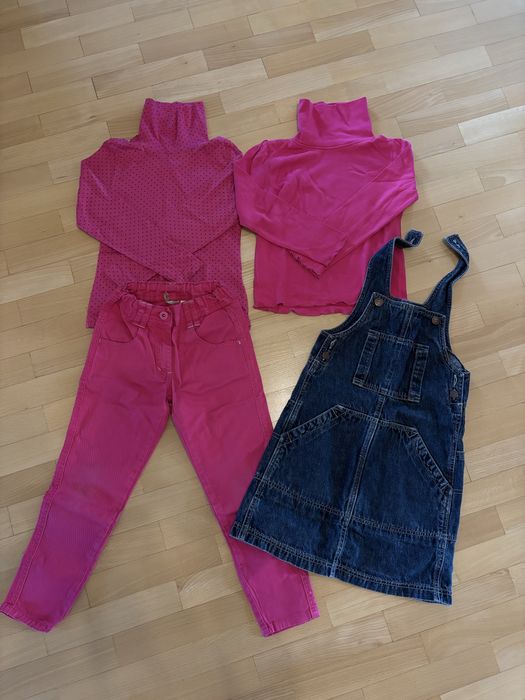 Zestaw ubranek 110/116- golfy, jeansy, sukienka