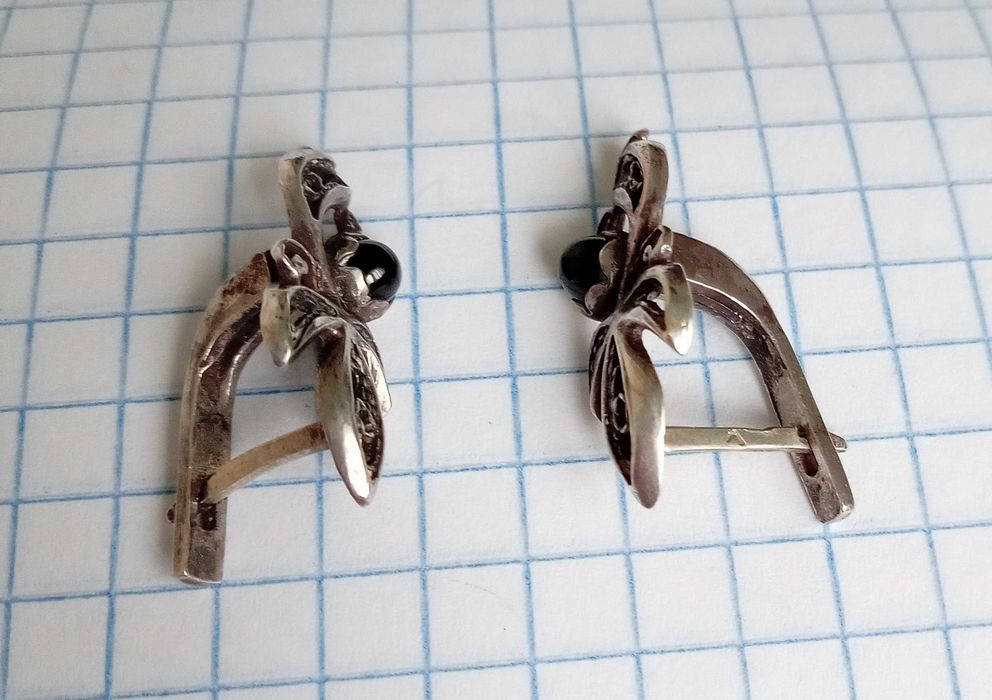 Серьги серебро 875 пр. СССР Вставка хризолит