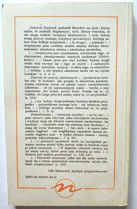 APOLOGIA PRZYPADKOWOŚCI, Odo Marquard, pierwsze wydanie, UNIKAT!