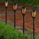 Zestaw Lampa Solarna Ogrodowa 4x Wbijana LED Pochodnia Latarnia Efekt