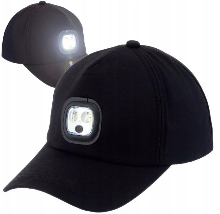 czapka z daszkiem z latarką oświetlenie led czarna 55cm