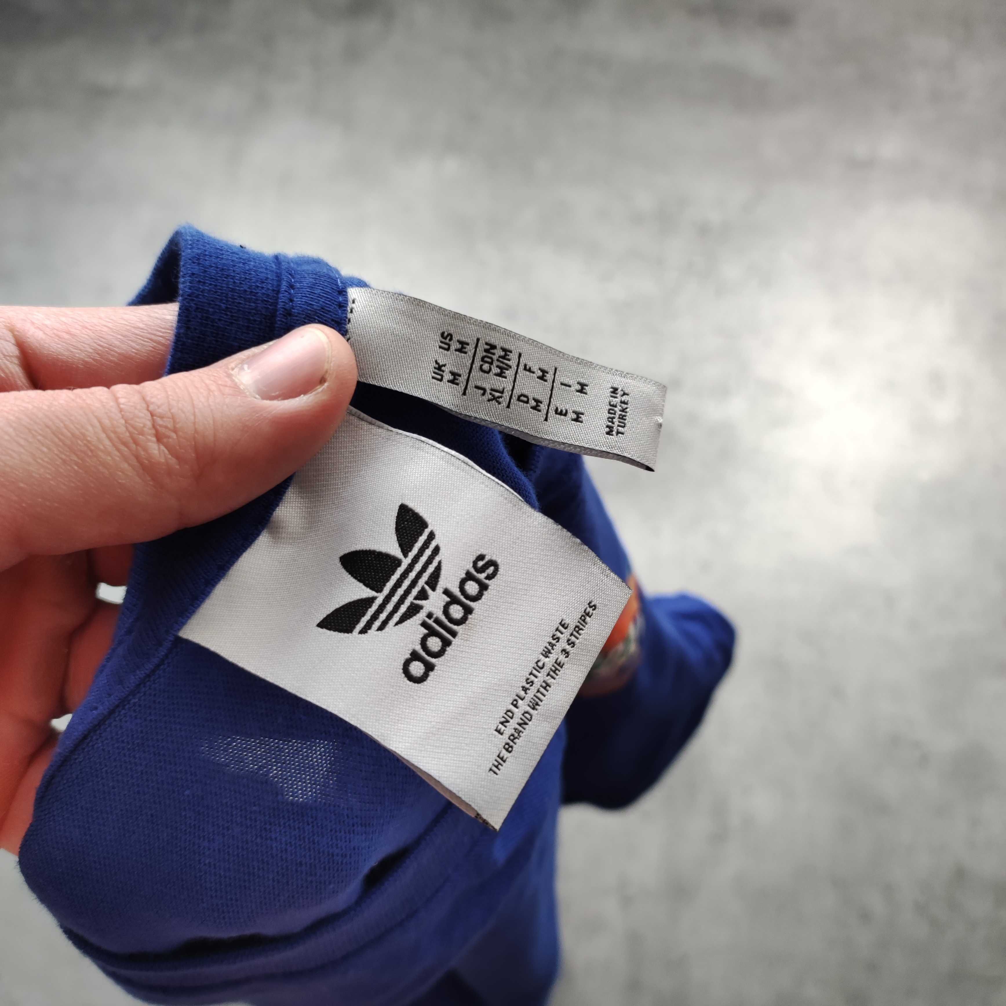 MĘSKA Koszulka Bawełna Granatowa Duże Logo Plecy Nadruk Adidas Letnia