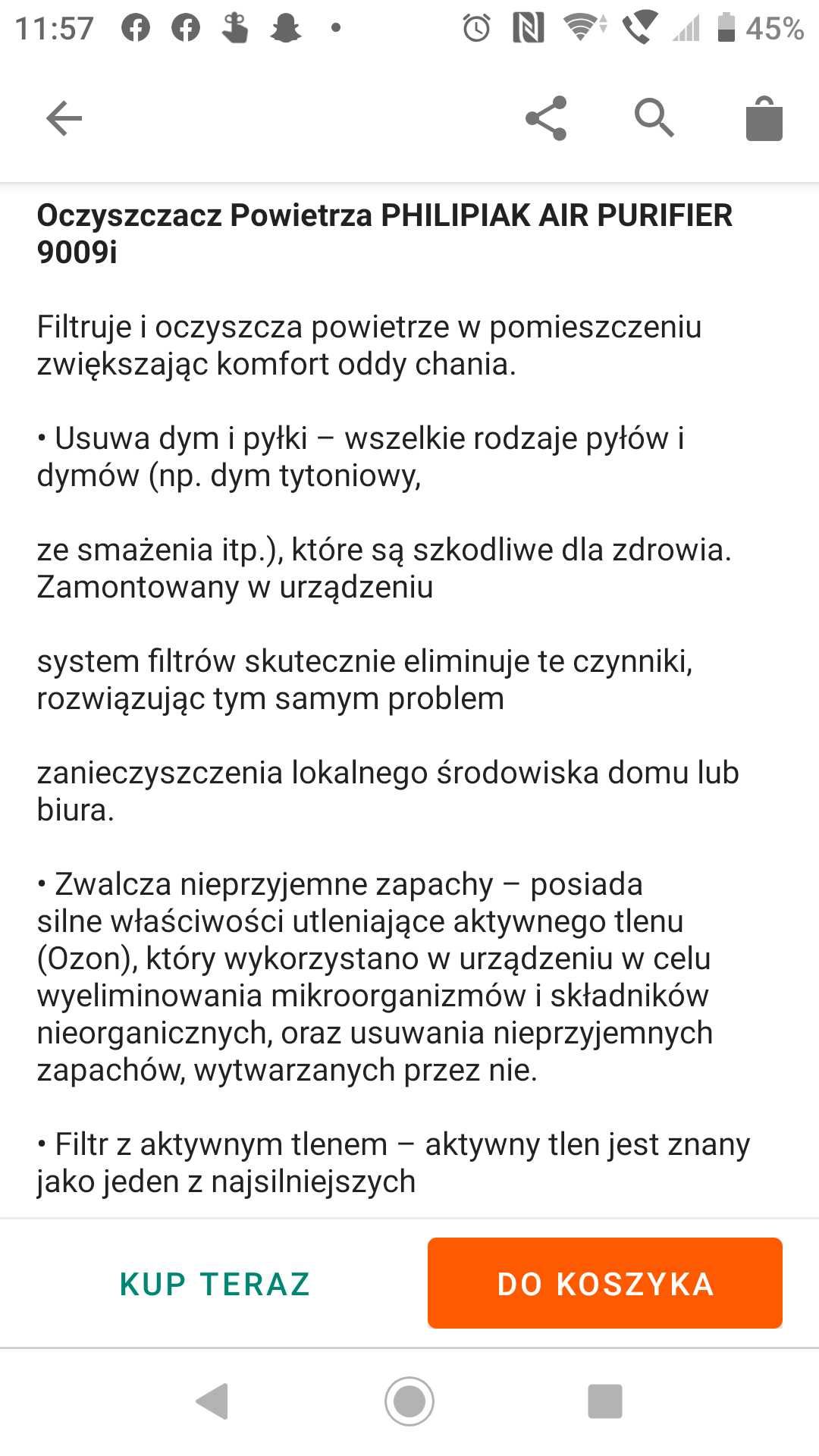Oczyszczacz powietrza PHILIPIAK Air Purifier 9009I