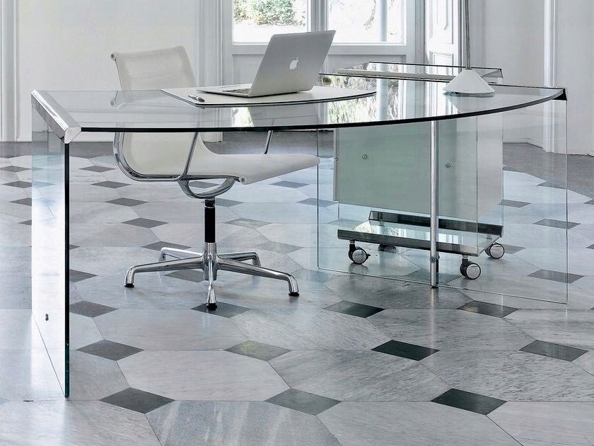 Gallotti Radice President Junior wlsokie srebrne biurko szklane duze