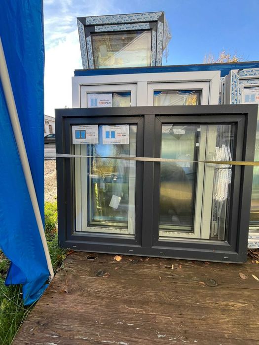 Okno PCV 2skrzydłowe 146x113 antracyt zew. nowe gotowe do montażu