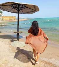 Piękna długa narzutka plażowa s m l xl 2xl brązowa ruda wakacje urlop