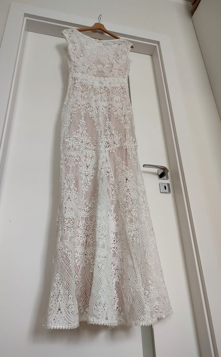 Suknia ślubna Boho koronka miękka długa syrena