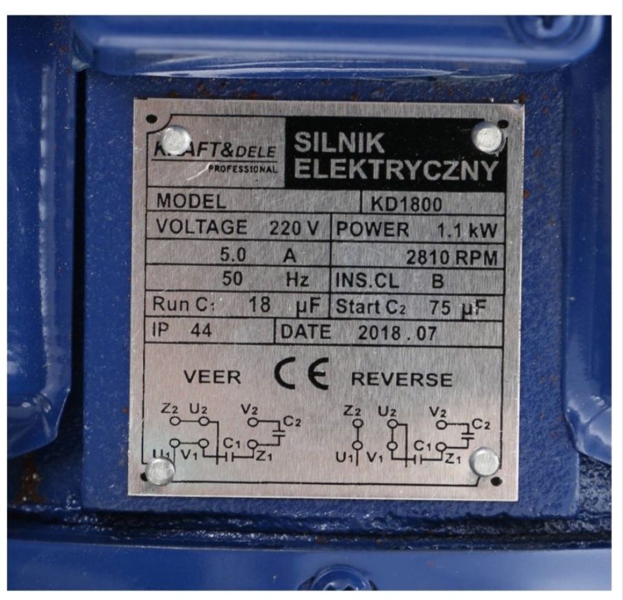 Silnik elektryczny 1,1KW 220V 2810obr. KD1800