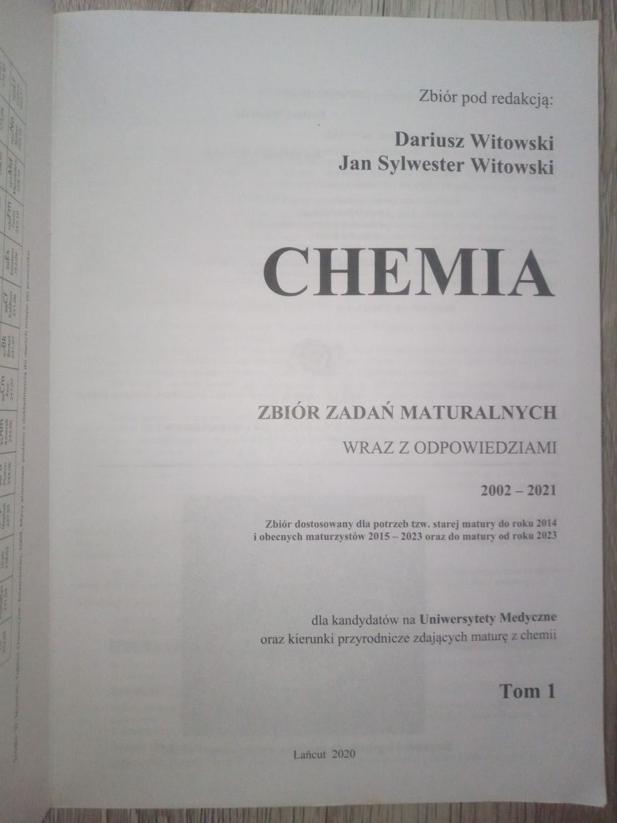 Chemia tom 1,  zbiór zadań maturalnych wraz z odpowiedziami, Nowy Wito