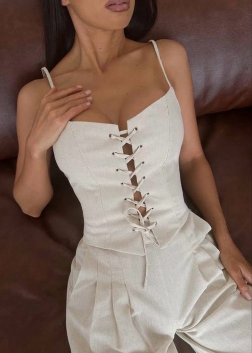 Жіночий льняний брючний костюм білого кольору, s-m, новий!