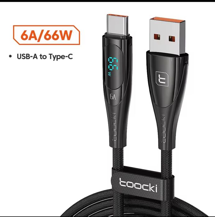 Kabel z wyświetlaczem USB-C szybkie ładowanie USB typ C 6A 66w 1m