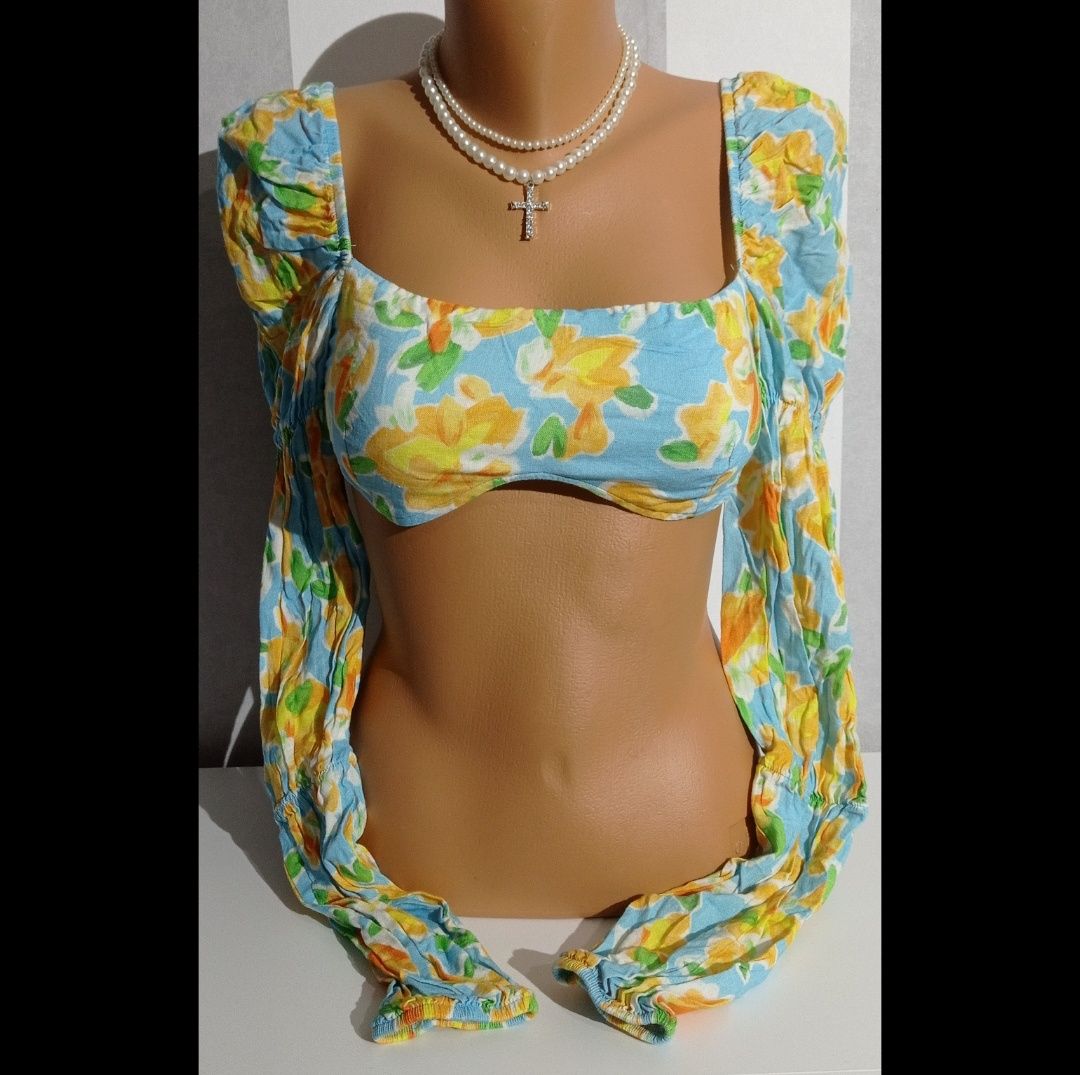 Bluzka top crop na długi rękaw Bershka S