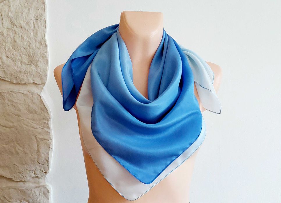Milanówek? Elegancka Duża Apaszka Naturalny Jedwab100% SILK Lata 90-te