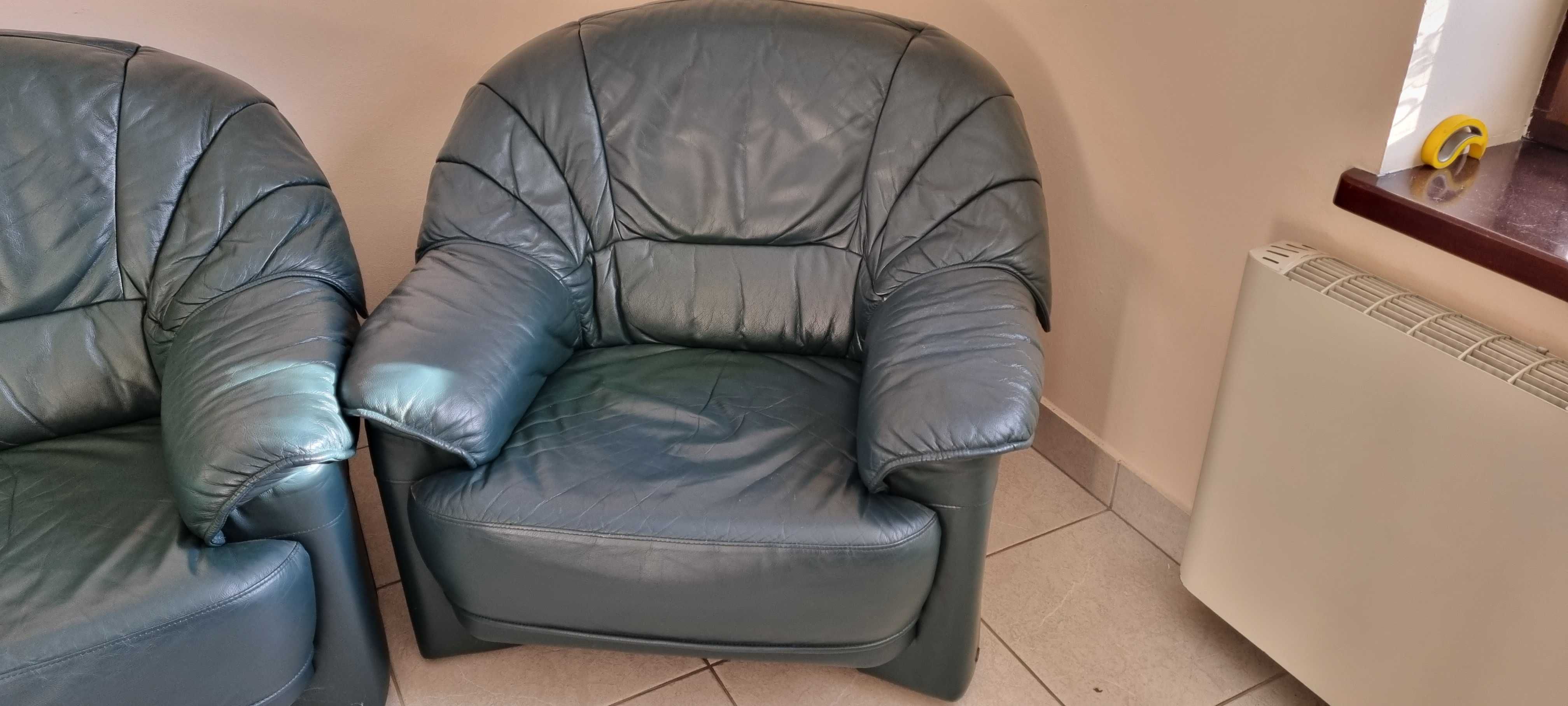 sofa + fotel, zieleń butelkowa