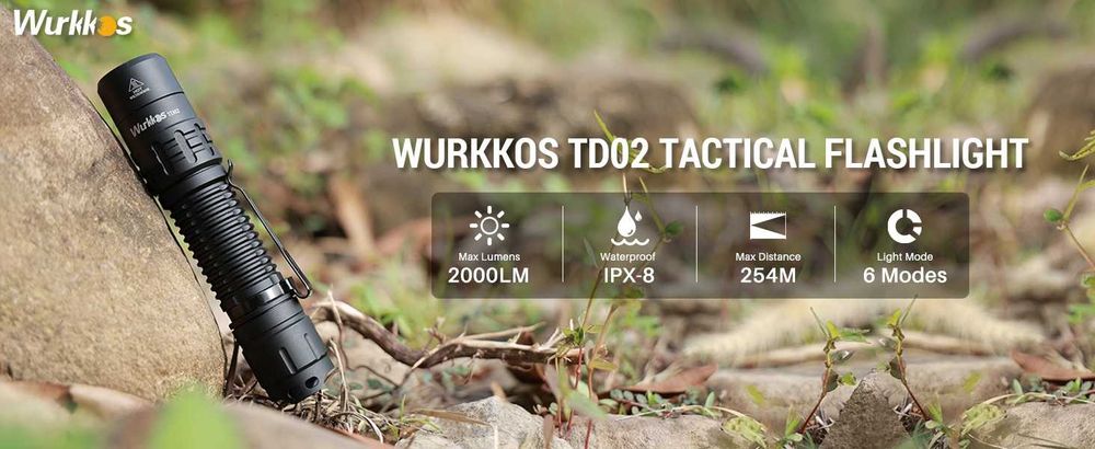 Latarka taktyczna Wurkkos TD02, 2000 lm + akumulator