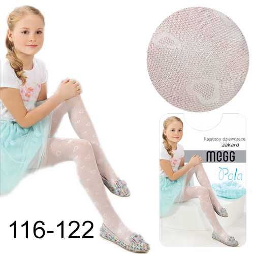 Rajstopy dziewczęce 20 DEN białe SERCA żakard POLA 116-122