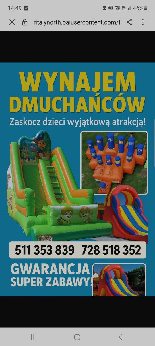 Wolne terminy Wynajem dmuchaniec zjeżdżalni