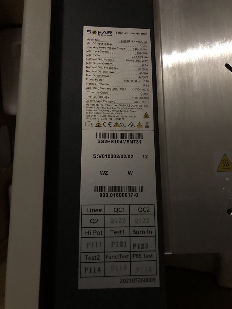 Sofar Solar 4,4kwh - cały zestaw - jak nowka - KTL-X G3 4 kW 3-fazowy